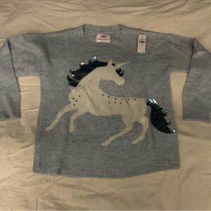 Justice Girls sequined Unicorn Sweater - Light Grey
